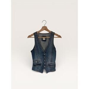 Western Denim Vest with Button Front and Adjustable Back Strap